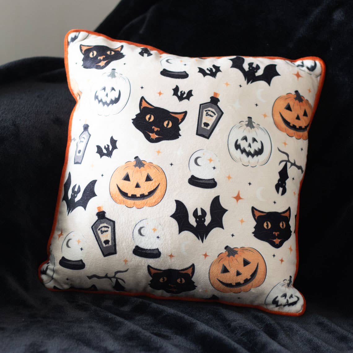 Halloween-Kissen mit gruseliger Katze und Kürbis | Die kleine Fetenkiste |