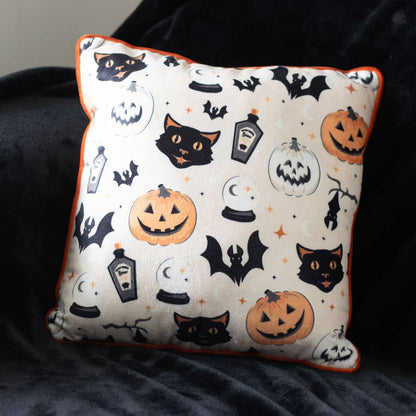 Halloween-Kissen mit gruseliger Katze und Kürbis | Die kleine Fetenkiste |